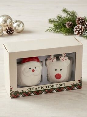 Ceramic Tidbit Set - Santa & Reindeer (White/Red)